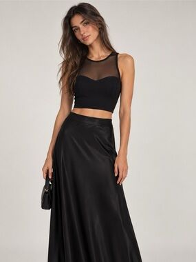 TWIST Black Mesh Illusion Bustier Crop Top Back Zip Size 36 / US 4